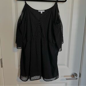 DR2 Black Swiss Dot Cold-Shoulder Top